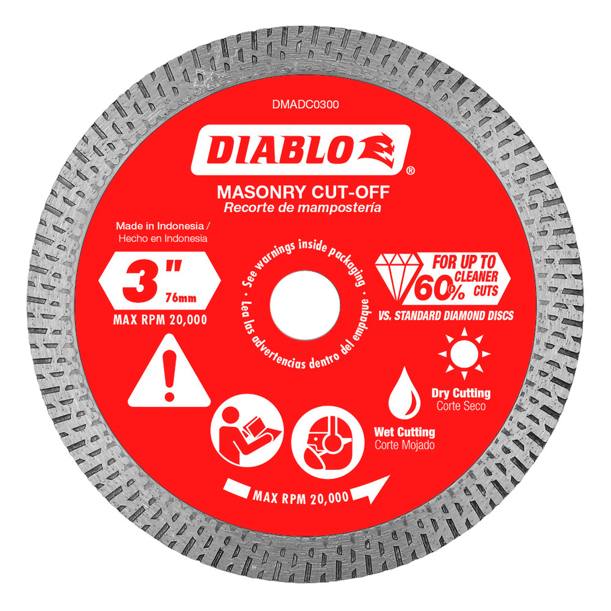 Diablo Tools, 3in. Diamond Continuous Rim Masonry Cut-Off Disc, Blade Diameter 3 in, Model# DMADC0300